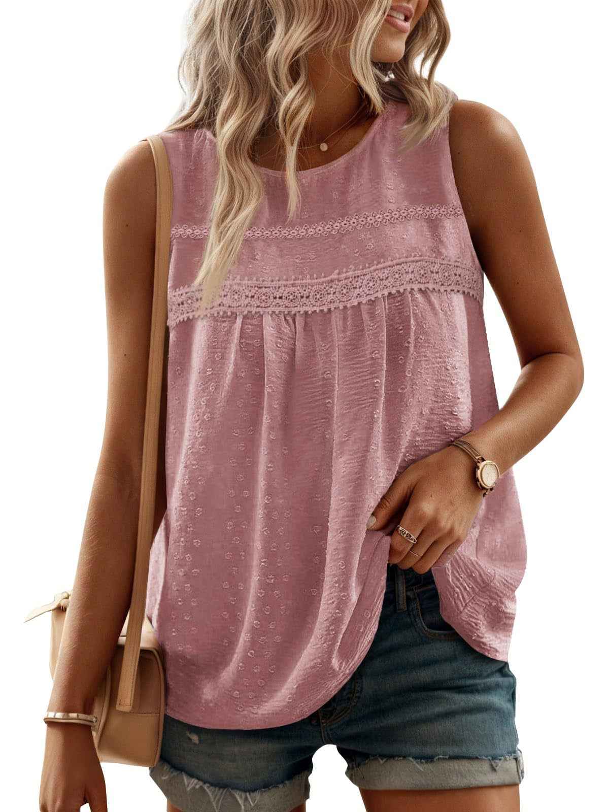 Womens Casual Loose-fit Sleeveless Crew-neck Tank Top