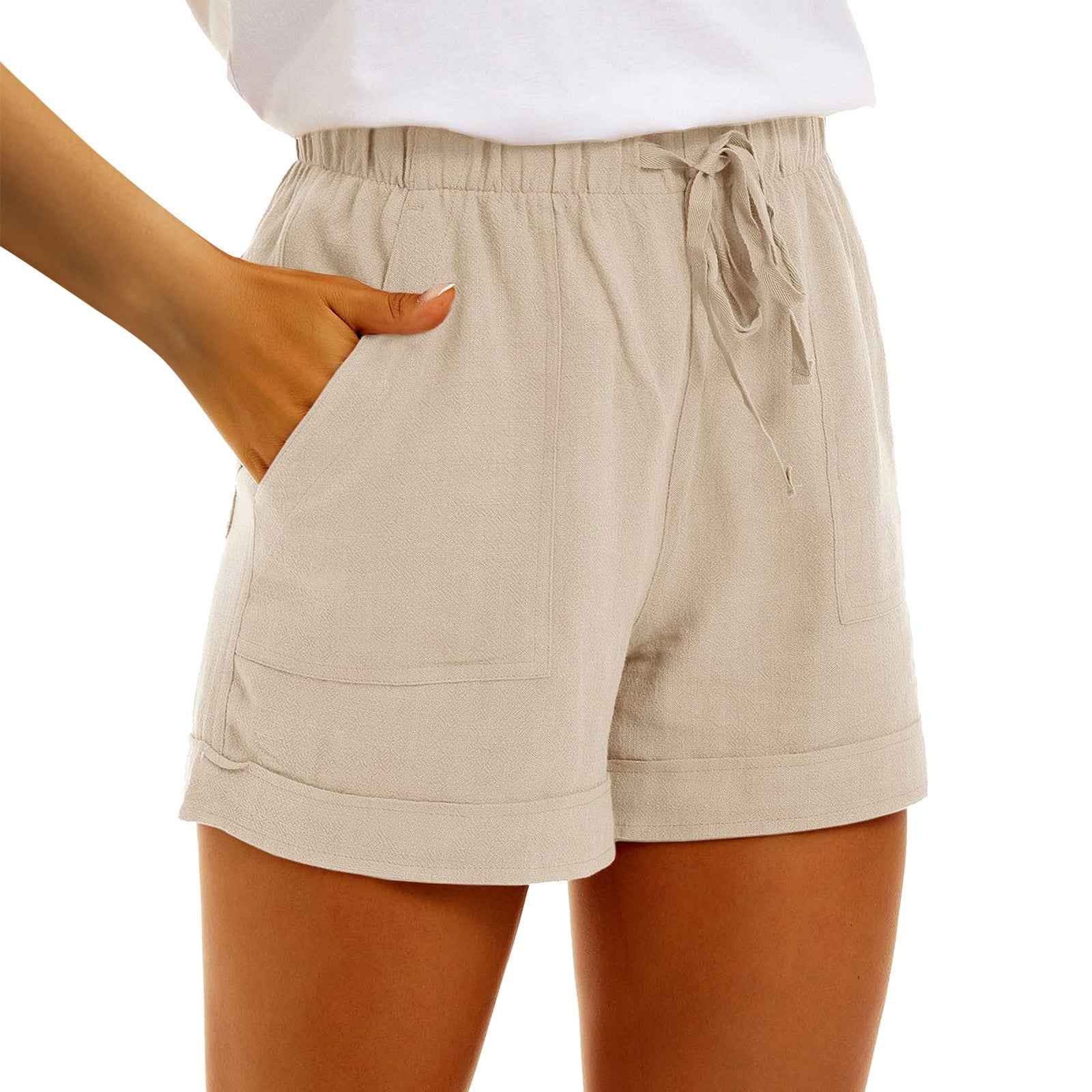 Women's Cotton-Linen Drawstring Shorts – High Waist, Pocketed