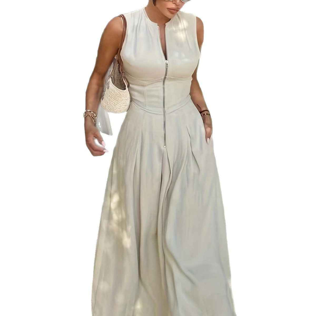 Women's Sleeveless A-Line Flared Midi Dress — Apricot, S–2XL