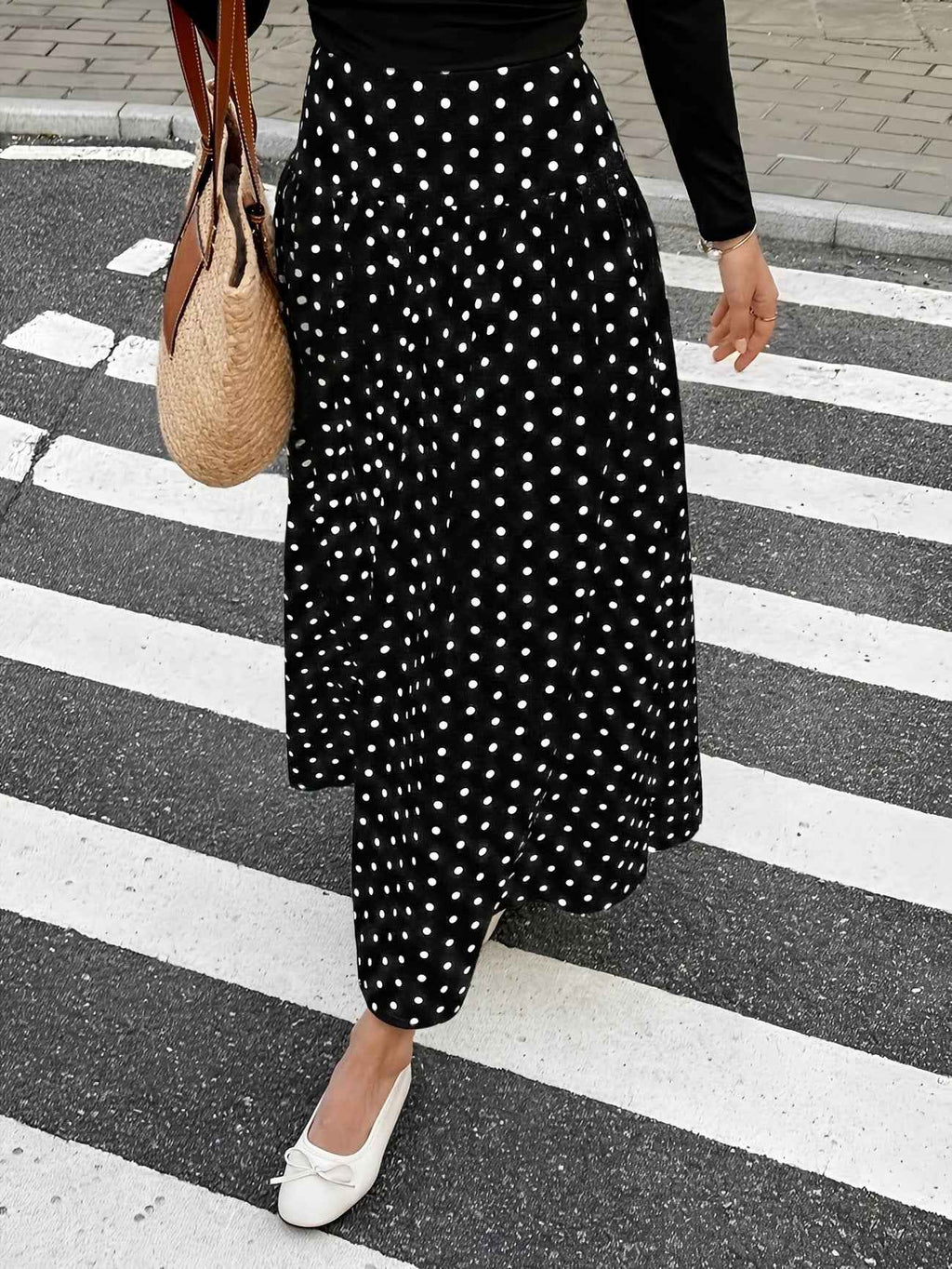 Women's Polka Dot Ruffle Patchwork Midi Skirt — 3 Colours, S–2XL