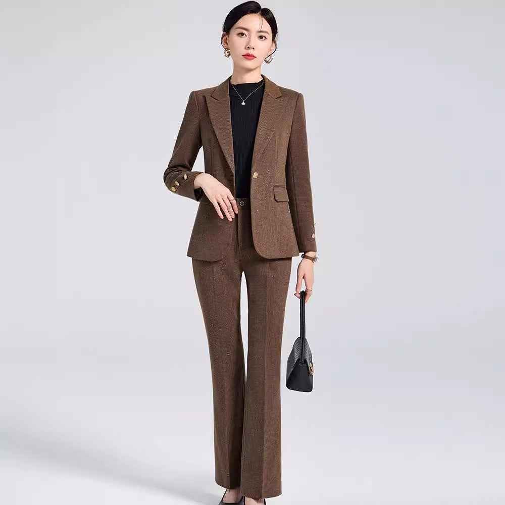 Coffee-Colored Autumn Winter New Woolen Suit Set For Women