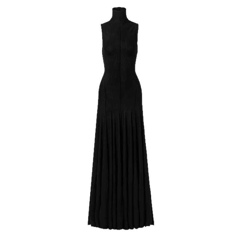 Black High-Waist A-Line Maxi Dress – Sleeveless Bodycon