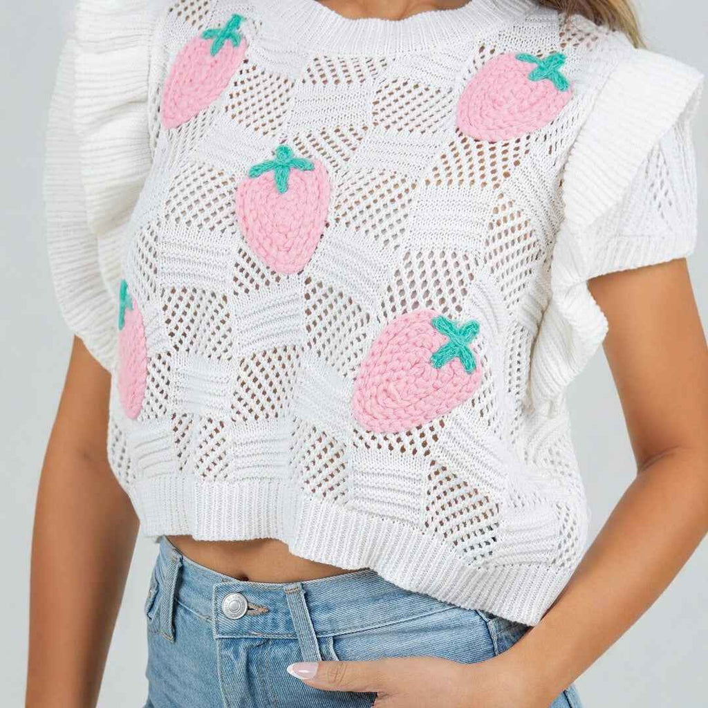 Womens Knitted Vest Hollow-Out Short Sleeveless Sweater