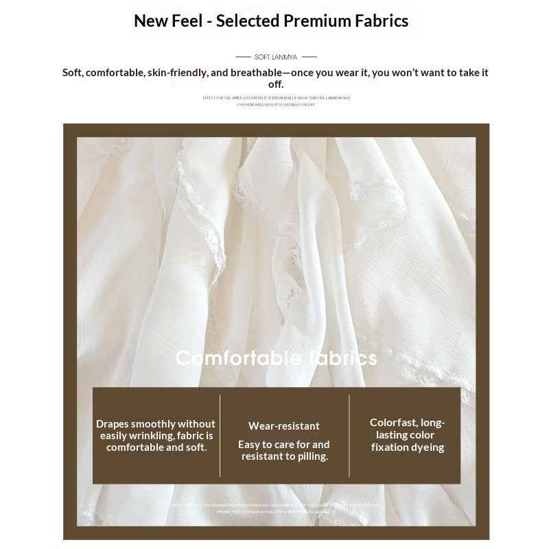 Women's Irregular A-Line Chiffon Midi Skirt — Apricot & White