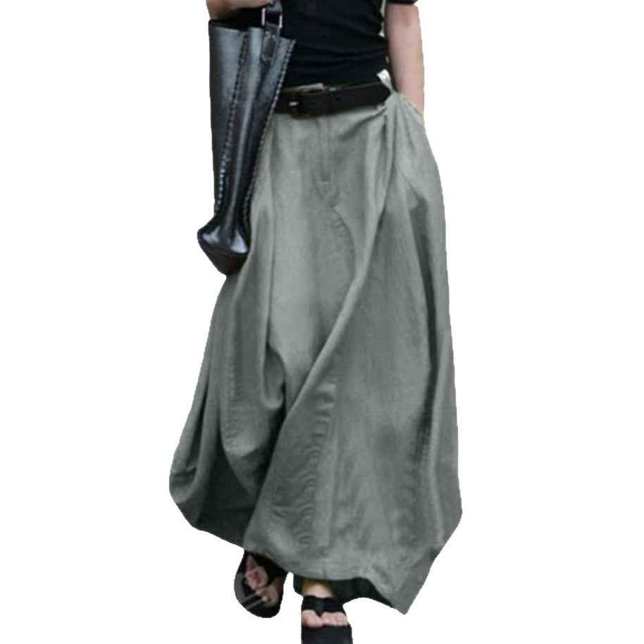High-Waisted Flared Maxi Skirt — British-Style with Pockets