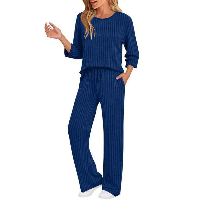 Ribbed Knit Two-Piece Set – Long Sleeve Top & Trousers Co-ord