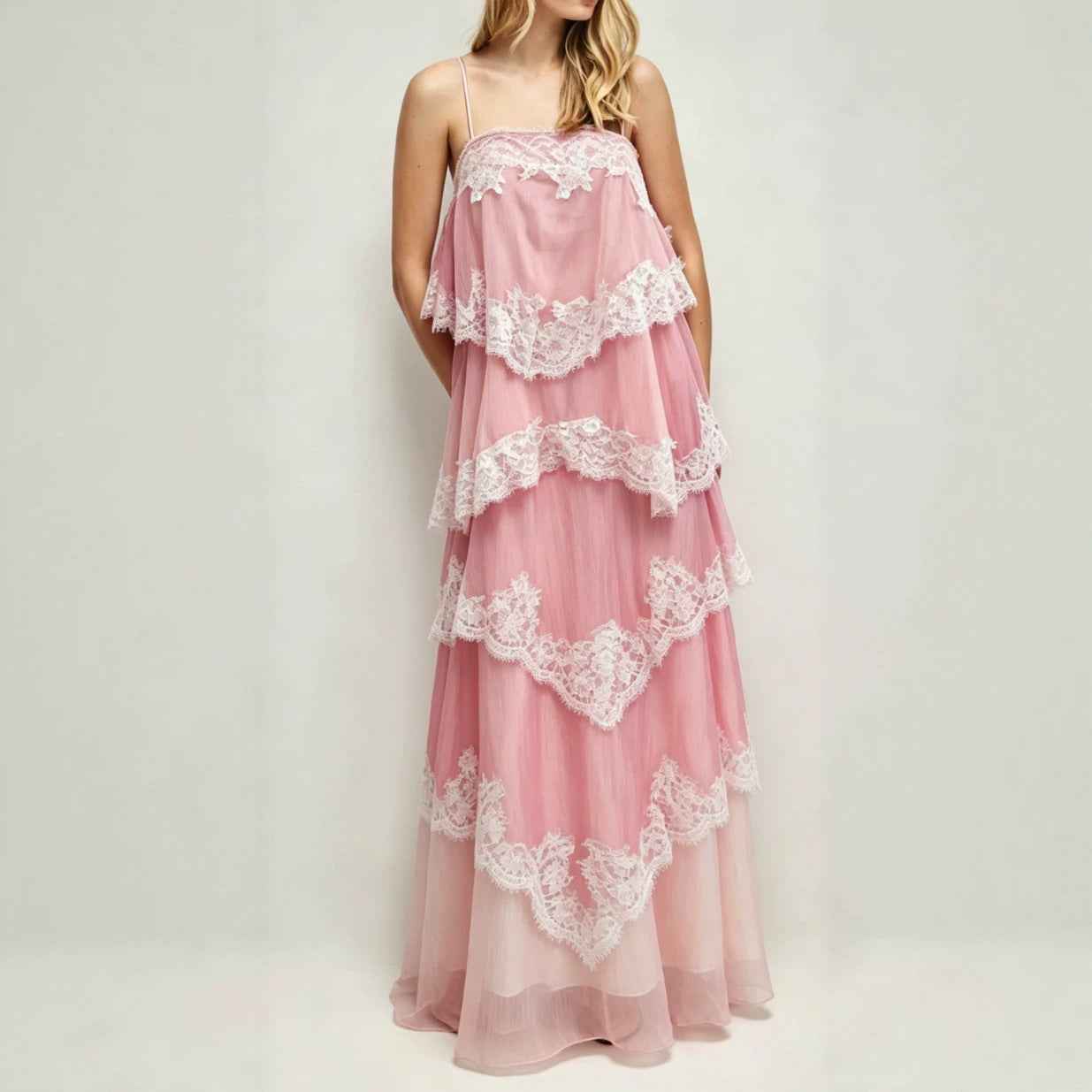 Women's Vintage Lace Ombre Strap Maxi Dress