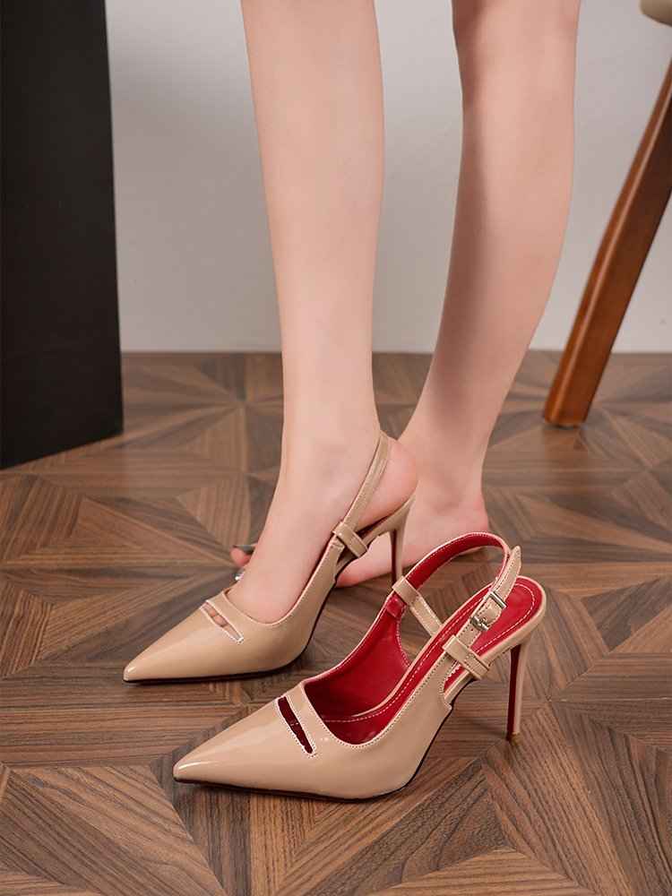 Women's Patent Leather Slingback Stiletto Pumps with Red Sole — White, EU 36–40