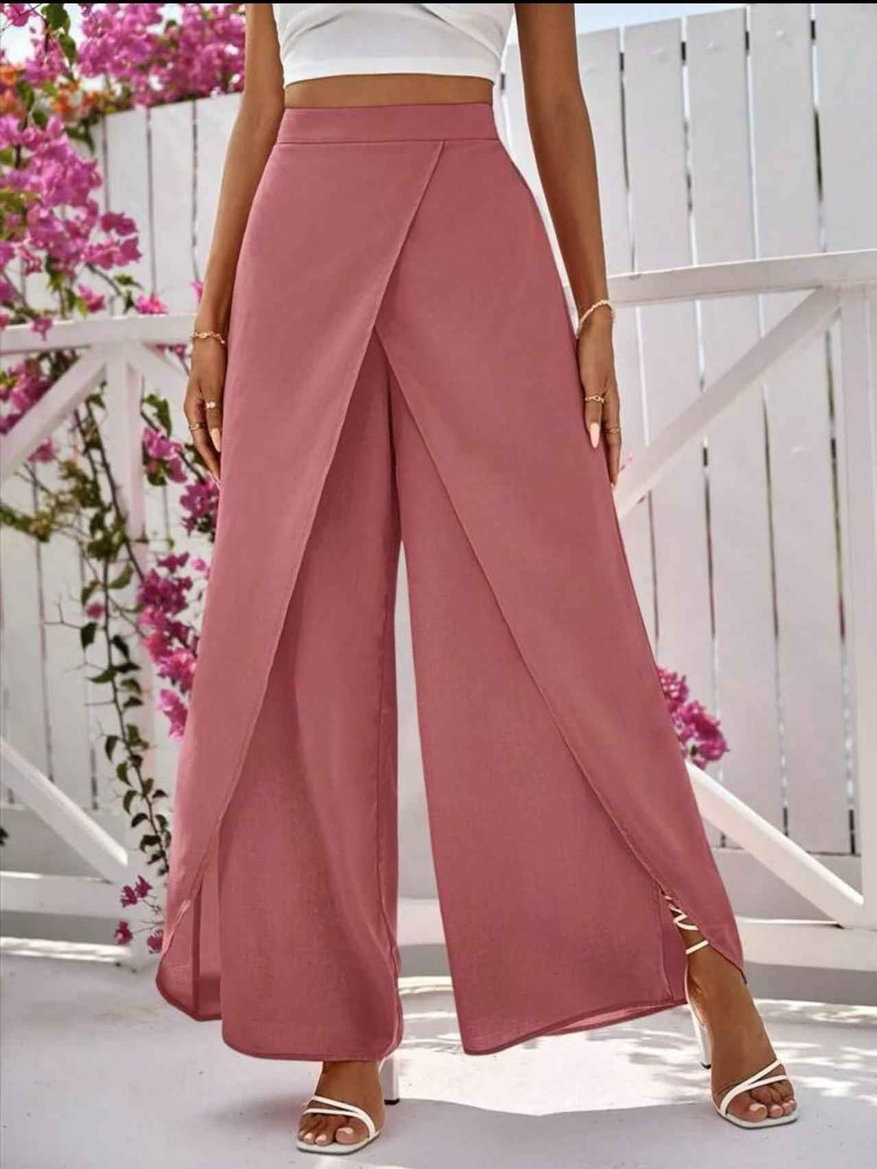 Women's Wide-Leg Cropped Trousers – Slit Detail, Relaxed Fit