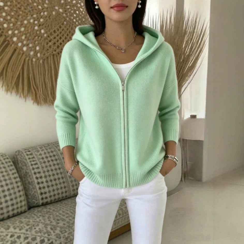 Zip-up Knitted Hooded Sweater Cardigan Coat