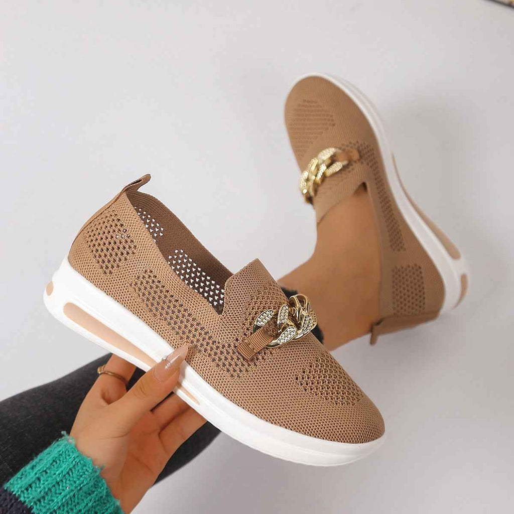 Flyknit Wedge Sneakers — Metal Chain Detail, 5 Colours