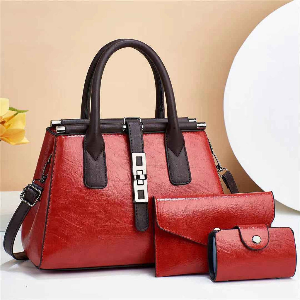 PU Tote Bag Set — 3-Piece, Patchwork Detail, 8 Colours