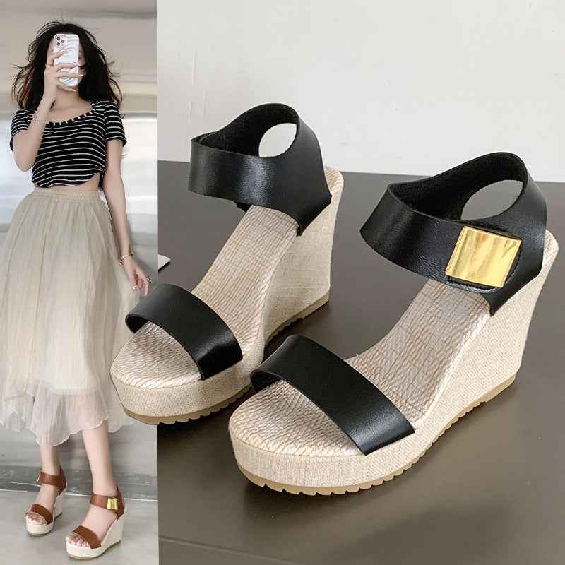 Velcro Strap Wedge Heel Sandals