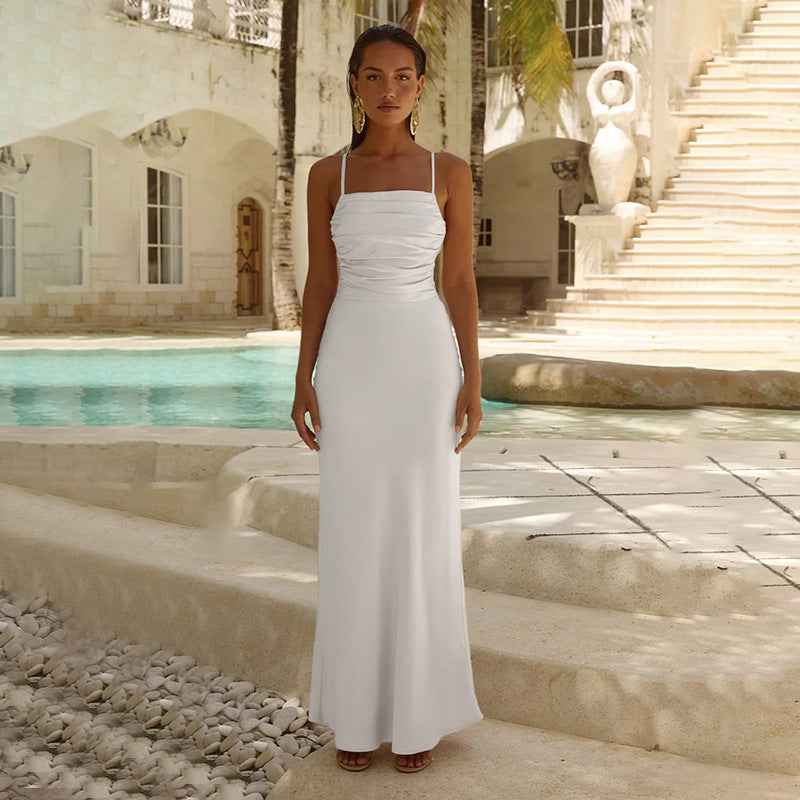Open-Back Lace-Up Slip Dress – High Waist Maxi for Women