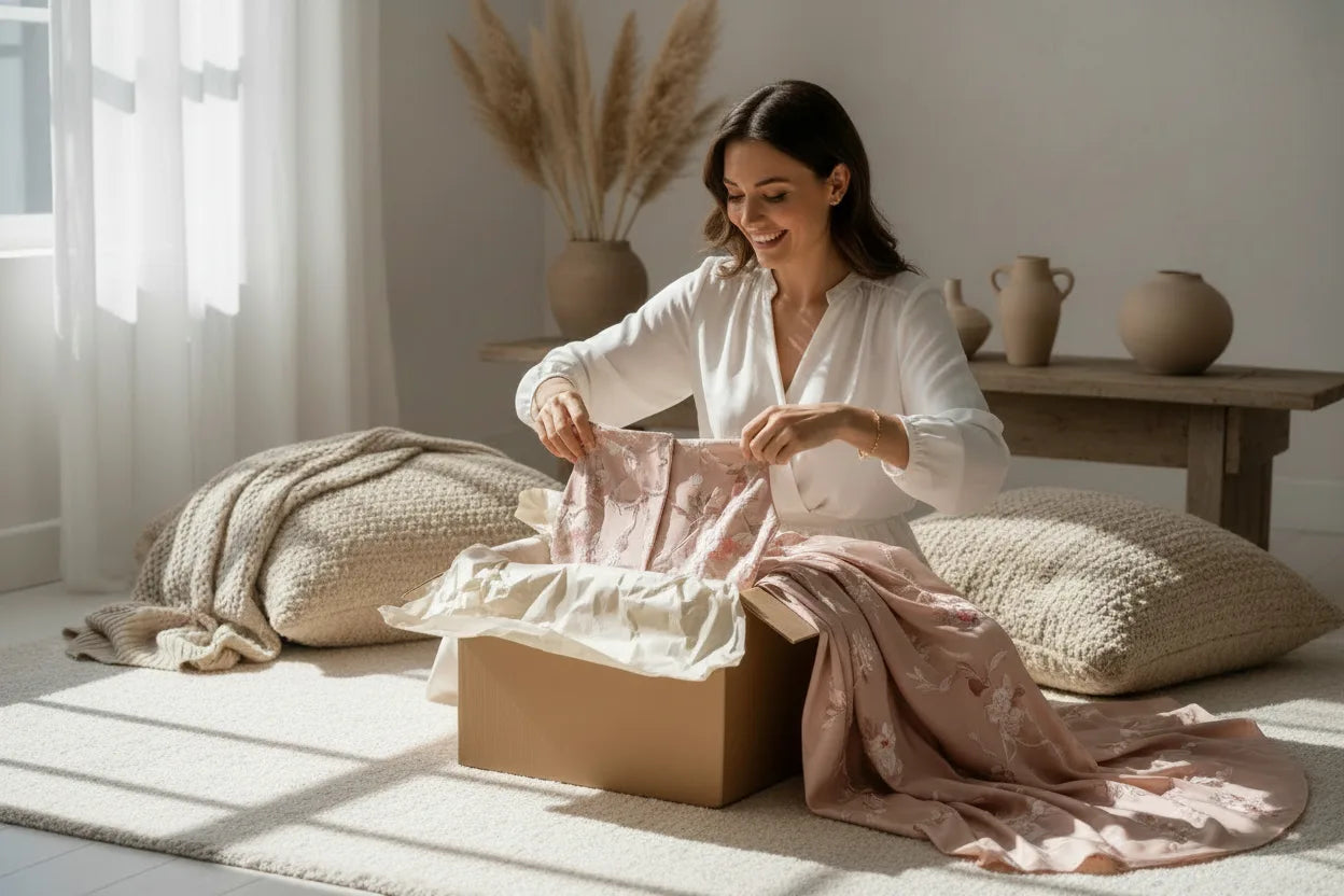 Woman Unboxing a Fashion Order - JOSEI Online Shopping Experience